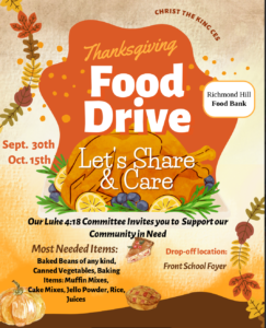 CTK Thanksgiving Food Drive September 30th – October 11th